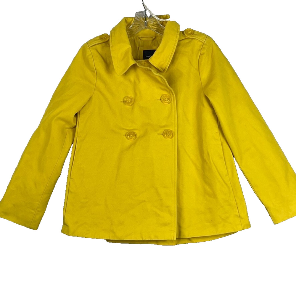 Gap Jacket Kids XXL 14-16 Yellow Double Breasted Collared Lined Cotton